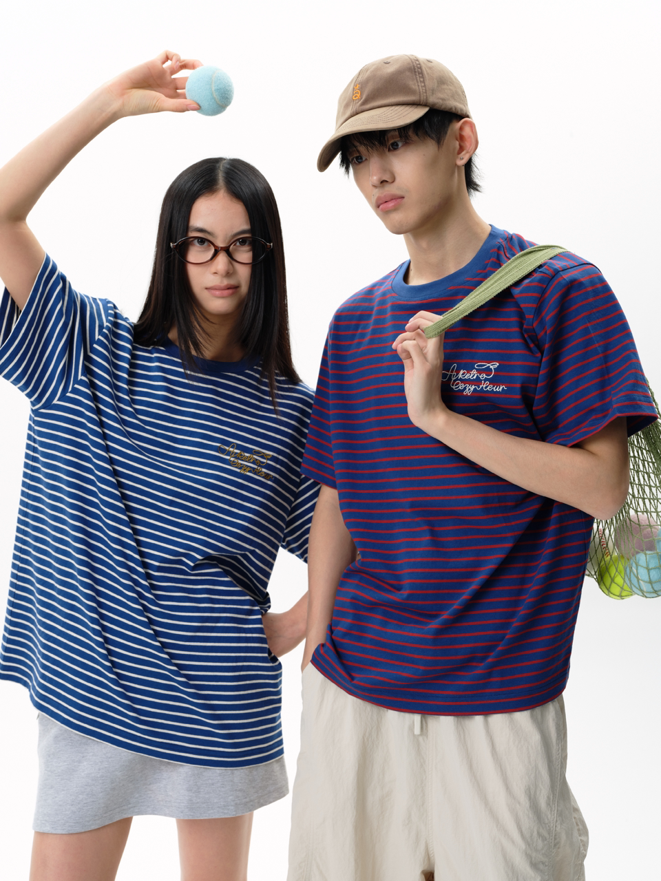 RoaringWild A Arch Roaring Beast Color-Blocked Striped Crew Neck Short Sleeve Loose Embroidered Commuter T-shirt for Men