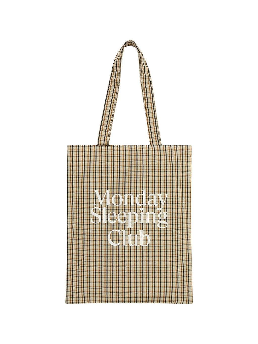 Monday Sleeping Club Standard font print vintage plaid tote bag