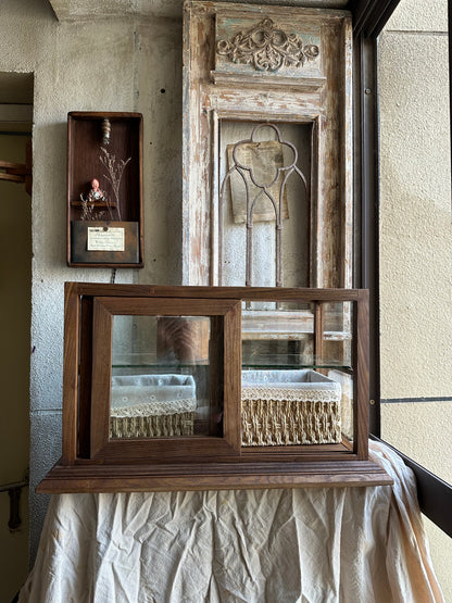Vintage solid wood glass display cabinet