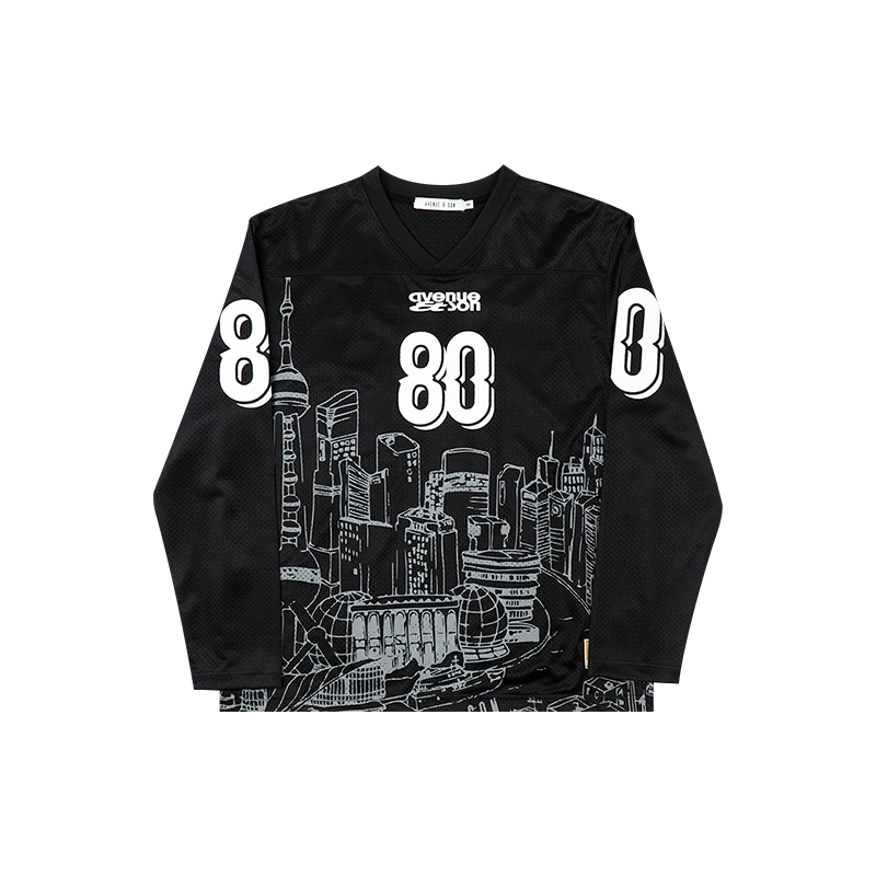 AVENUE&SON Avenue Son 2026 Black and White Two-Tone Mesh City Print Long-Sleeve Football T-Shirt