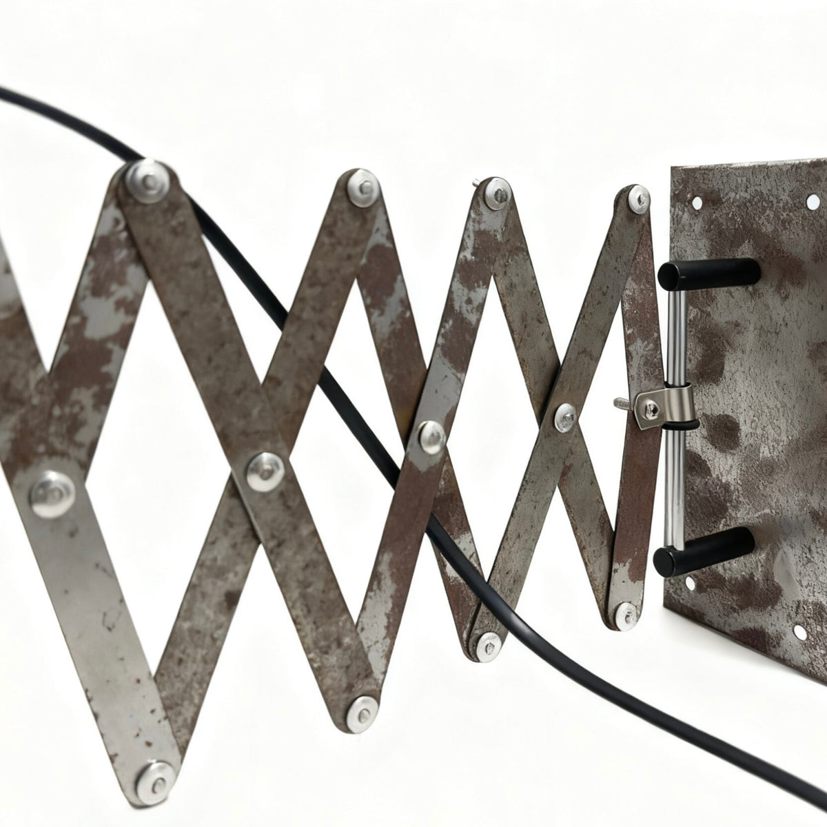 Medieval industrial style folding scissors B&B café bar atmosphere rusty old long arm corridor American wall lamp