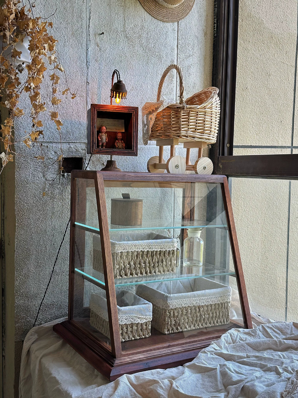Vintage-style glass display cabinets