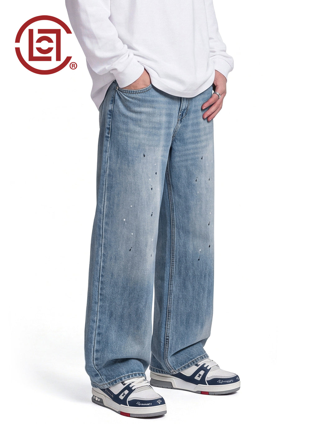 CLOTTEE by CLOT Street Ink Splash Wide-Leg Jeans for Men, New Autumn Trendy Loose Straight-Leg Long Pants K