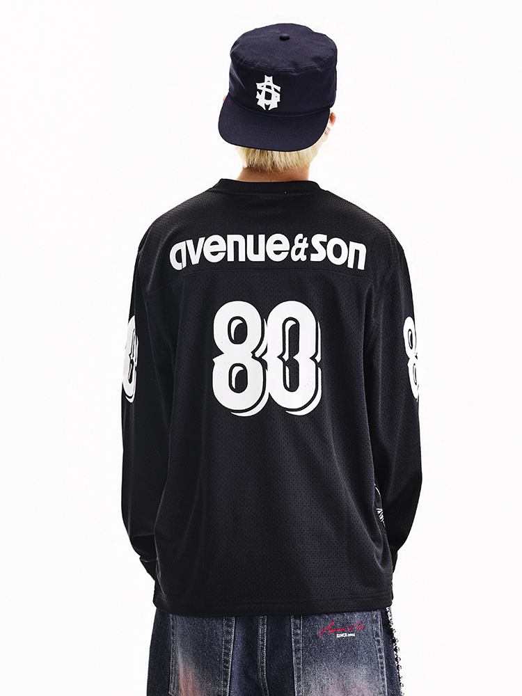 AVENUE&SON Avenue Son 2026 Black and White Two-Tone Mesh City Print Long-Sleeve Football T-Shirt