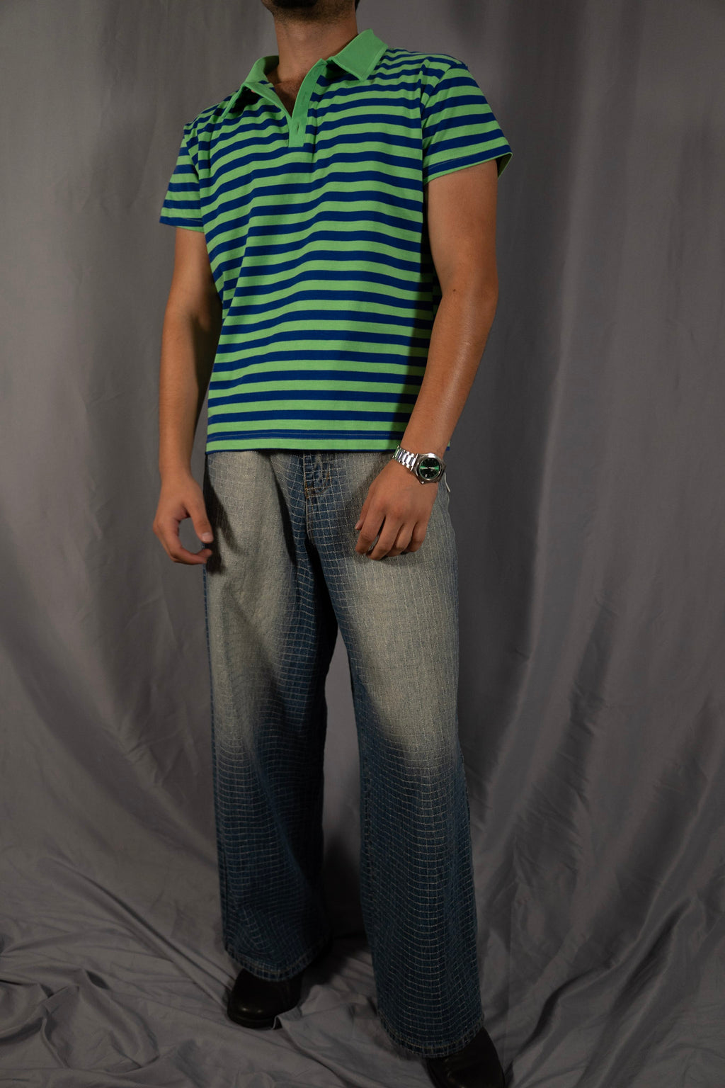 "Colors" Green&Navy striped Polo t-shirt