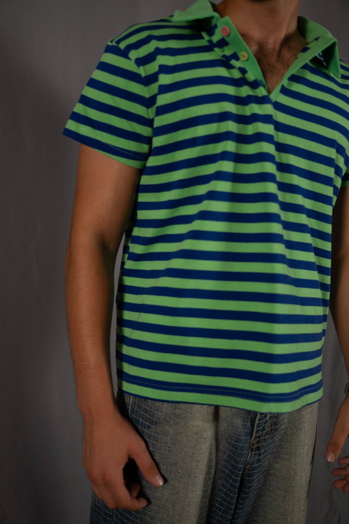 "Colors" Green&Navy striped Polo t-shirt